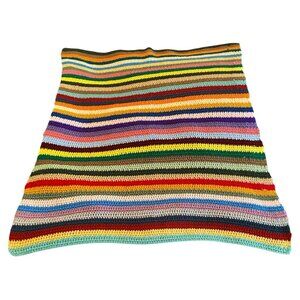 Handmade Crochet Blanket Knit Throw 38x49 Red Green Blue Granny Grandma Vintage